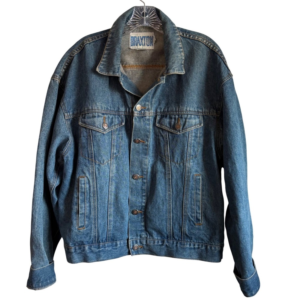 VTG Braxton Lion Pride Denim Jacket Graphic Trucker Medium Wash‎ Blue M